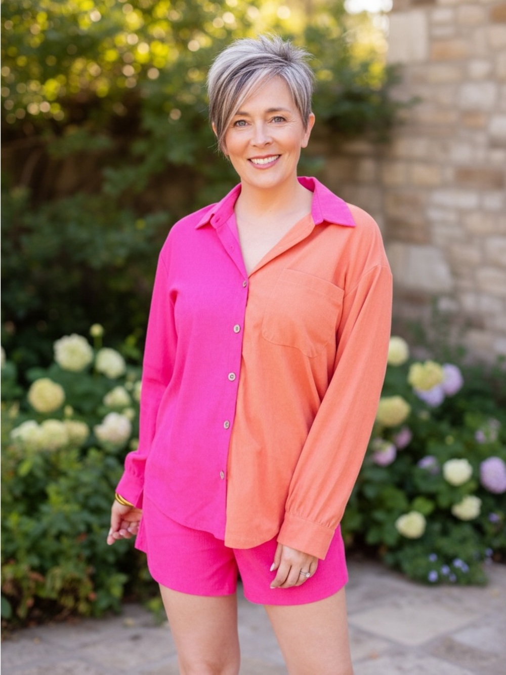 Women’s Two-Tone Pink & Orange Corduroy Relaxed Shorts & Top Set - Picture 3 of 4